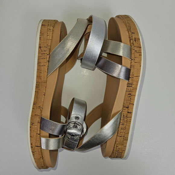 Marc Fisher Verily 8 WIDE Silver Multi Leather Cork Low Platform Sandal Metallic - Picture 11 of 16